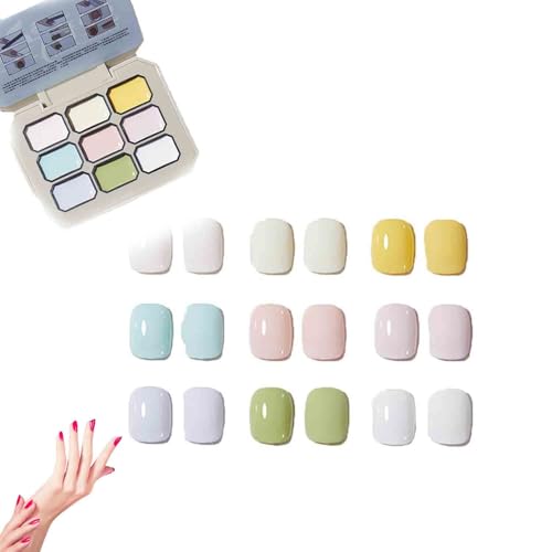 Creamy Colorful Nail Polish Set, Nine-Square Grid Solid Gel Glue Nail Polish Glue Set, Gel Nail Polish Summer Colors, Long Lasting Solid Nail Polish Palette for Women von GBYUFG