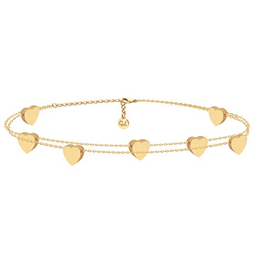 GD GOOD.designs Herz Armband Gold für Damen I Freundschaftsarmband für Sie - Verstellbar I 18 Karat vergoldete Herzchen Armkette von GD GOOD.designs