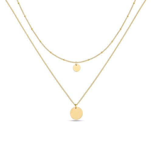 GD GOOD.designs Doppelkette für Damen mit Plättchen 18k vergoldet - wasserfeste Coin Halskette zweireihig in Gold I Layered Plättchenkette aus Edelstahl von GD GOOD.designs