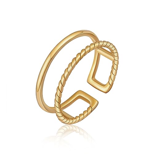 GD GOOD.designs Ring Gold für Damen verstellbar Edelstahl - Wasserfest - Doppelring offen | Frauen Goldring inkl. Geschenkbox von GD GOOD.designs