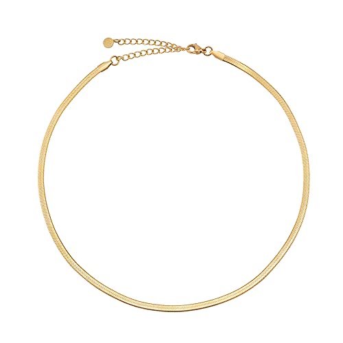 GD GOOD.designs Schlangenkette Gold für Damen - flache Goldkette ohne Anhänger I Goldene Edelstahl Choker 3mm breit - Wasserfest von GD GOOD.designs