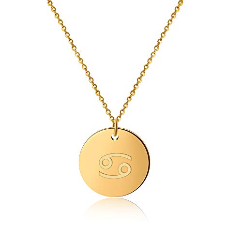 GD GOOD.designs Sternzeichen Kette Krebs Gold 18 Karat - Wasserfest I Vergoldete Halskette mit Horoskop Anhänger I Zodiac Necklace aus Edelstahl für Damen von GD GOOD.designs