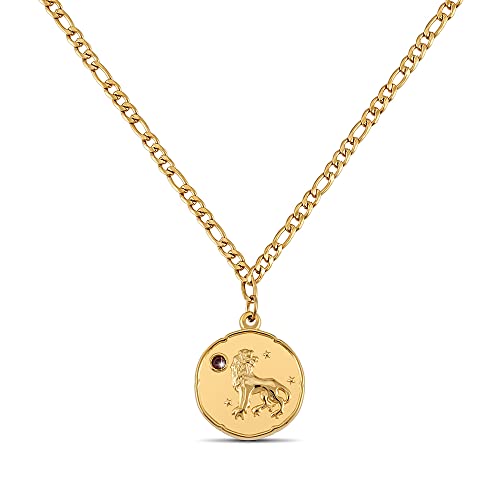 GD GOOD.designs Sternzeichen Kette Löwe Gold mit Geburtsstein für Damen - 18K vergoldete Halskette mit Zodiac Anhänger von GD GOOD.designs