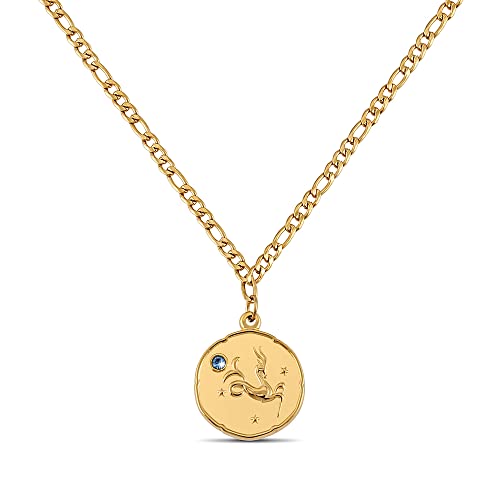 GD GOOD.designs Sternzeichen Kette Steinbock Gold mit Geburtsstein für Damen - 18K vergoldete Halskette mit Zodiac Anhänger von GD GOOD.designs