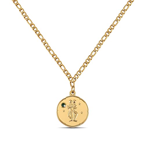 GD GOOD.designs Sternzeichen Kette Zwillinge Gold mit Geburtsstein für Damen - 18K vergoldete Halskette mit Zodiac Anhänger von GD GOOD.designs