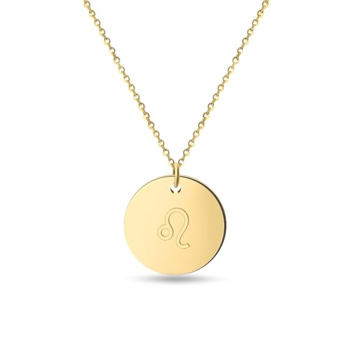 GD GOOD.designs Sternzeichen Kette Löwe Gold 18 Karat - Wasserfest I Vergoldete Halskette mit Horoskop Anhänger I Zodiac Necklace aus Edelstahl für Damen von GD GOOD.designs