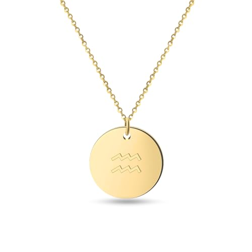 GD GOOD.designs Sternzeichen Kette Wassermann Gold 18 Karat - Wasserfest I Vergoldete Halskette mit Horoskop Anhänger I Zodiac Necklace aus Edelstahl für Damen von GD GOOD.designs