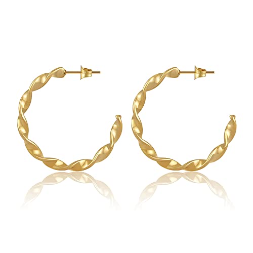 Creolen Gold für Damen I Gedrehte 18 Karat Kreolen aus Edelstahl - Wasserfest - Twisted Hoop Ohrringe in 28mm von GD GOOD.designs