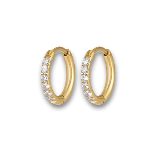 Ohrringe Gold I Zirkonia Ohrringe für Damen I Mini Creolen mit Zirkonia Steinen I Kleine Hoops aus hochwertigem Edelstahl mit 18 Karat Vergoldung I Glitzer Ohrringe für Mädchen von GD GOOD.designs