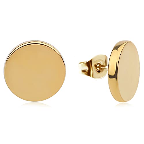 Ohrringe Gold rund für Damen - Wasserfest I Goldene Knopf Ohrstecker mit Platte I Minimalistische Edelstahl Kreis Stecker mit 18 Karat Vergoldung von GD GOOD.designs