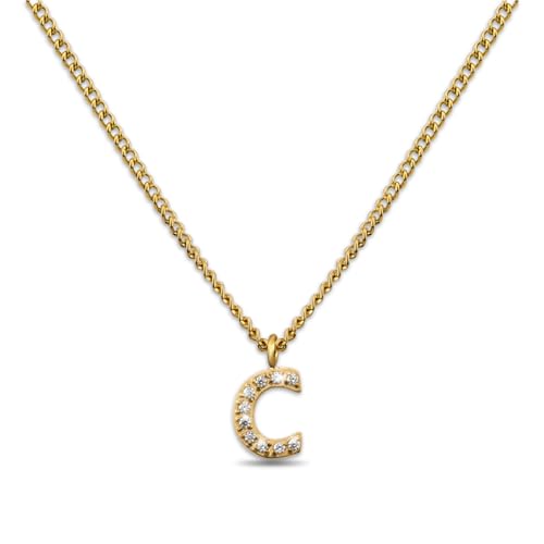 GD GOOD.designs Kette Buchstabe C Gold für Damen I 18K vergoldete Halskette mit Zirkonia Initialien I Goldene Edelstahl Buchstabenkette (Buchstabe C) von GD GOOD.designs