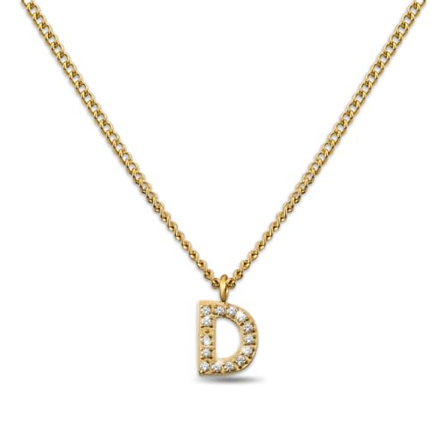 GD GOOD.designs Kette Buchstabe D Gold für Damen I 18K vergoldete Halskette mit Zirkonia Initialien I Goldene Edelstahl Buchstabenkette (Buchstabe D) von GD GOOD.designs