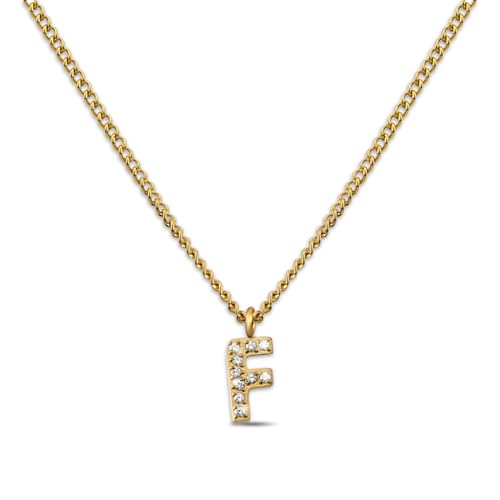 GD GOOD.designs Kette Buchstabe F Gold für Damen I 18K vergoldete Halskette mit Zirkonia Initialien I Goldene Edelstahl Buchstabenkette (Buchstabe F) von GD GOOD.designs