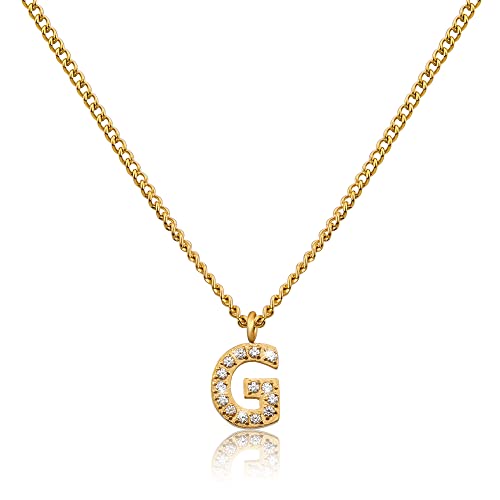 GD GOOD.designs Kette Buchstabe G Gold für Damen I 18K vergoldete Halskette mit Zirkonia Initialien I Goldene Edelstahl Buchstabenkette (Buchstabe G) von GD GOOD.designs