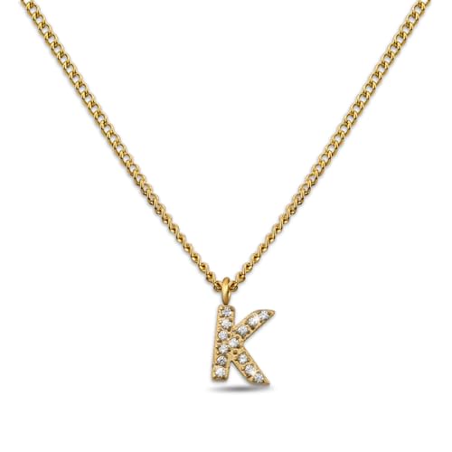 GD GOOD.designs Kette Buchstabe K Gold für Damen I 18K vergoldete Halskette mit Zirkonia Initialien I Goldene Edelstahl Buchstabenkette (Buchstabe K) von GD GOOD.designs