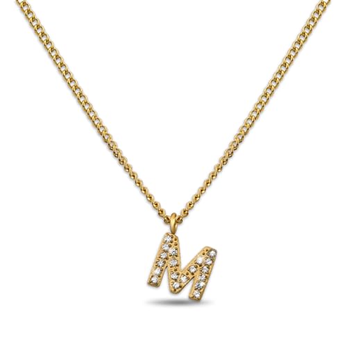 GD GOOD.designs Kette Buchstabe M Gold für Damen I 18K vergoldete Halskette mit Zirkonia Initialien I Goldene Edelstahl Buchstabenkette (Buchstabe M) von GD GOOD.designs