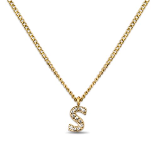 GD GOOD.designs Kette Buchstabe S Gold für Damen I 18K vergoldete Halskette mit Zirkonia Initialien I Goldene Edelstahl Buchstabenkette (Buchstabe S) von GD GOOD.designs