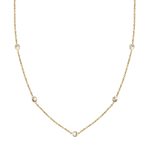 GD GOOD.designs Kristall Kette für Damen Gold mit weißen Cubic Zirkonia Steinen (4mm) I Goldene Glitzer Halskette aus Edelstahl von GD GOOD.designs