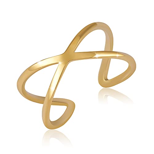 GD GOOD.designs Ring verstellbar Gold für Damen in X-Form aus hautverträglichem Edelstahl I Goldener Damenring mit 18 Karat Vergoldung I Ringgröße 52,54,56,58 von GD GOOD.designs