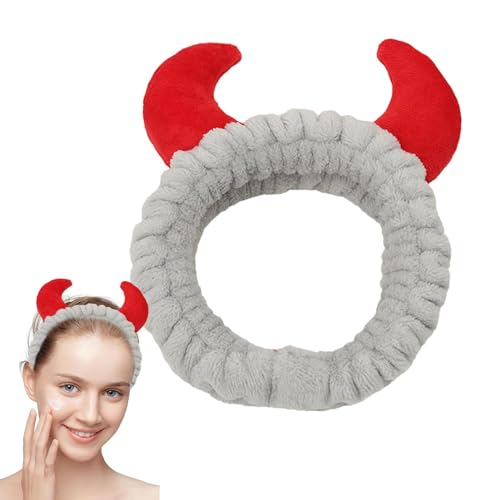 Süßes Spa-Stirnband, Horn-Stirnband | Niedliches Horn-Kosmetik-Stirnband,Weiche Hautpflege-Handtuch-Haarbänder, kreative Teufelshorn-Kosmetik-Duschhaarwickel für Erwachsene und Kinder von GEBBEM