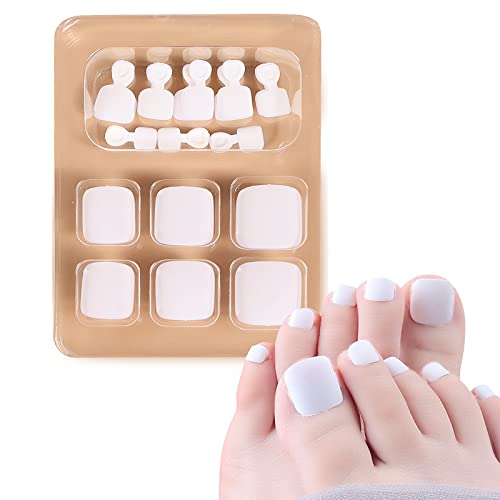 24 Stück 10 Größen Künstliche Fußnägel zum Aufkleben Set Nageltips Fake Toenails Tips Full Cover Kurz Falsche Zehennägel mit Kleber für Damen Frauen Mädchen Nagelkunst DIY (Weiß) von GEBETTER