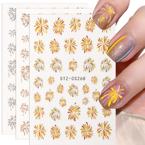 3 Blatt 3 Farben Nagelsticker Feuerwerk Selbstklebend Nagel Stickers Nagelaufkleber Nagelfolien Aufkleber Nail Art Zubehör DIY für Damen Mädchen Nagelkunst Dekoration von GEBETTER