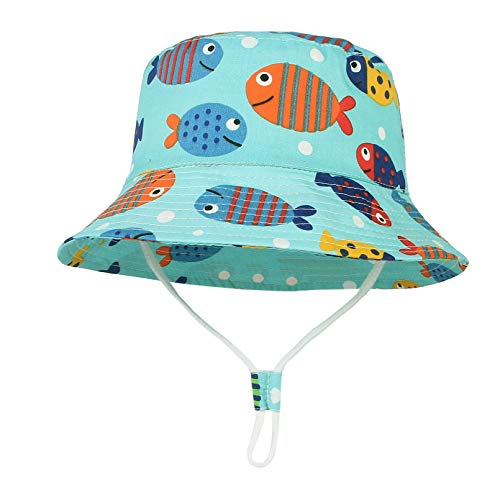 GEMVIE Sonnenhut Baby Junge Kinder Mütze Sommerhut Mädchen Baumwolle Kappe Sommer Sonnenschutz Fischer Hat mit Druckmuster (Blau, 1-2 Jahre) von GEMVIE