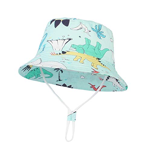 GEMVIE Sonnenhut Baby Mädchen Fischerhut Kinder Baumwolle Mütze Jungen Sommer Sonnenschutz Hat mit Dinosauriermuster (Blau, 6-12 Monate) von GEMVIE