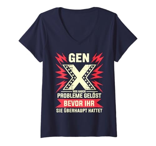 Damen GEN X – Probleme gelöst, bevor ihr sie erkannt habt Retro T-Shirt mit V-Ausschnitt Damen GEN X – Probleme gelöst, bevor ihr sie erkannt habt Retro T-Shirt mit V-Ausschnitt von GEN X – Generation Haltung