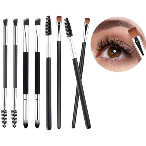 Angewinkeltes Augenbrauenpinsel-Set - 8PCS Augenbrauenpinsel Eyeliner-Make-up-Pinsel Lidschattenpinsel Doppelseitiger Pinsel für Augenbrauen und Wimpern für Frauen und Mädchen von GENSMILE