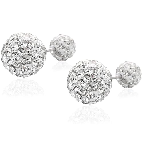 Doppelte österreichische Kristallkugel-Ohrringe - 925 Sterling Silber Disco Shamballa Kugelohrringe, Vorder- und Rückseite 6-10mm Kristallkugelohrringe für Frauen, Geschenke für Mädchen von GENSMILE