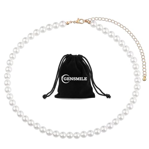 Weißes Perlenketten-Collier für Damen - Perlen-Schmuck-Choker-Kette für Frauen, 8mm Perlen-Anhänger, Modeschmuck-Halskette, Geschenk für Mädchen zum Geburtstag, zur Hochzeit oder zum Jubiläum von GENSMILE