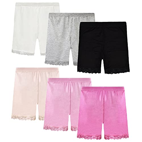 GENTABY Mädchen Shorts Unterhose Schwarz Radlerhose Weiß Rosa Sport Tanz Fahrrad Strand Shorts Baby 6 Farbe Kinder Weiche Sicherheitskleid Höschen 6er Pack für 2-3 Jahre Mädchen von GENTABY