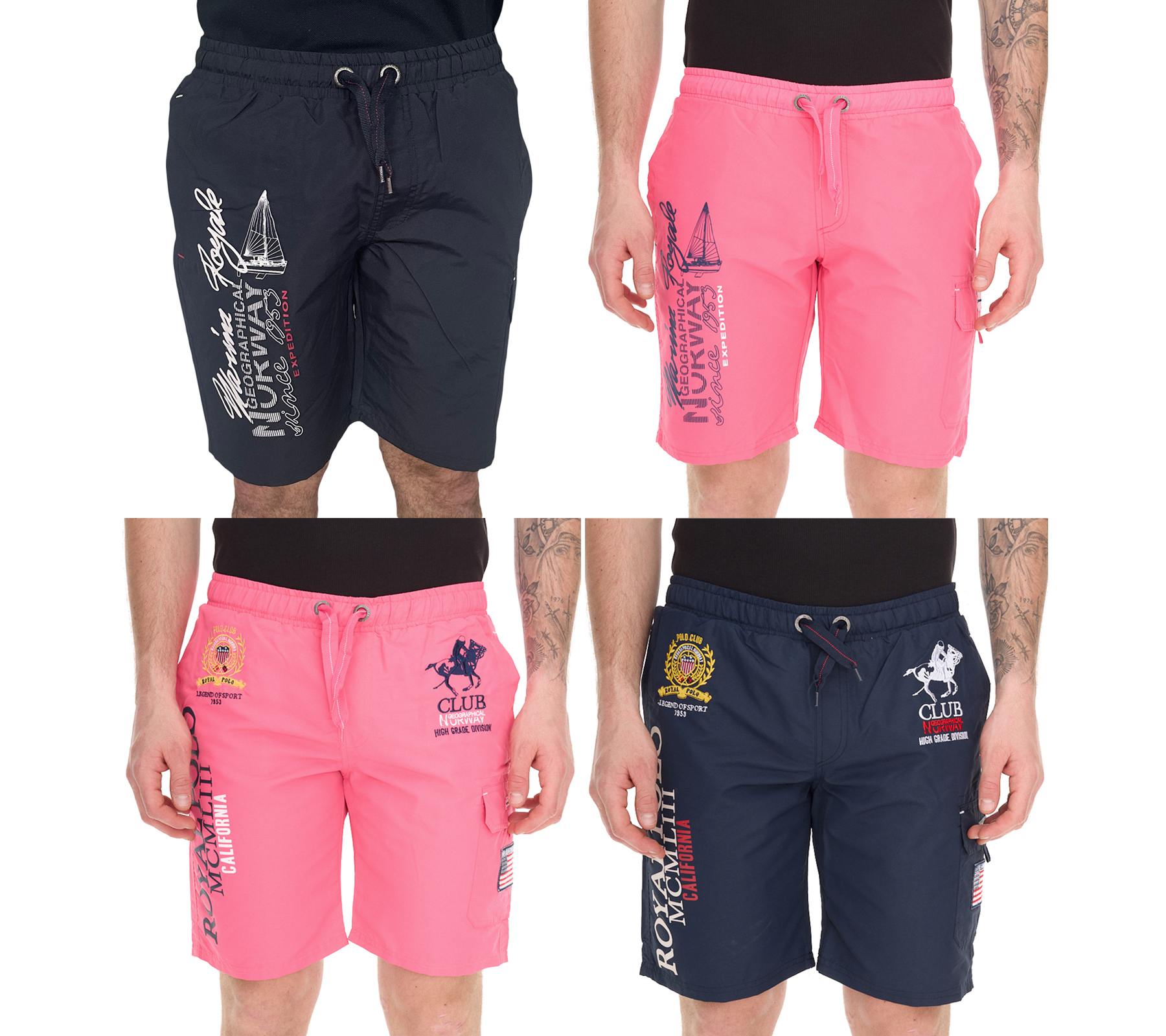 GEOGRAPHICAL NORWAY Quara/Quoyal Herren Badehose Schwimm-Hose mit Logo-Print Bade-Shorts mit Taschen Schwimm-Shorts Navy oder Pink GEOGRAPHICAL NORWAY Quara/Quoyal Herren Badehose Schwimm-Hose mit Logo-Print Bade-Shorts mit Taschen Schwimm-Shorts Navy oder Pink von GEOGRAPHICAL NORWAY