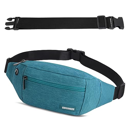 Bauchtasche Gürteltasche mit Einem 30 cm Verlängerten Gürtel Damen und Herren Bauchtasche Geeignet für Reise Sport Running und Alle Outdoor Aktivitäten Hüfttasche Damen Herren Sport (Blaugrün) von GERIINEER