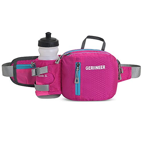 GERIINEER Wasserdichte Bauchtasche Gürteltasche mit Flaschenhalter Damen und Herren, Bauchtasche Geeignet für Reise Sport Running und Alle Outdoor Aktivitäten, Hüfttasche Damen Herren Sport (Rosa rot) von GERIINEER