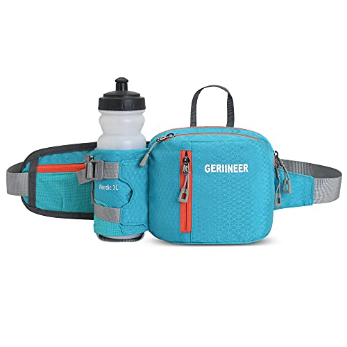 GERIINEER wasserdichte Bauchtasche Gürteltasche mit Flaschenhalter Damen und Herren, Bauchtasche Geeignet für Reise Sport Running und Alle Outdoor Aktivitäten, Hüfttasche Damen Herren Sport (Blau) von GERIINEER