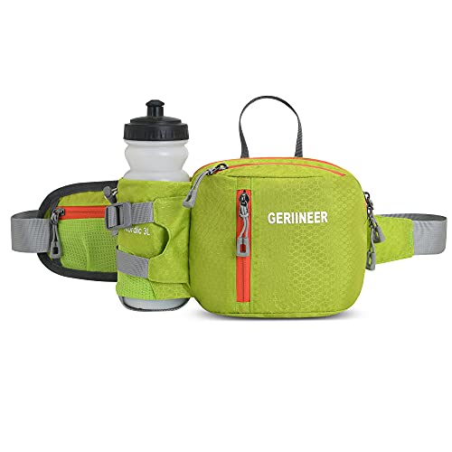 GERIINEER wasserdichte Bauchtasche Gürteltasche mit Flaschenhalter Damen und Herren, Bauchtasche Geeignet für Reise Sport Running und Alle Outdoor Aktivitäten, Hüfttasche Damen Herren Sport (Grün) von GERIINEER