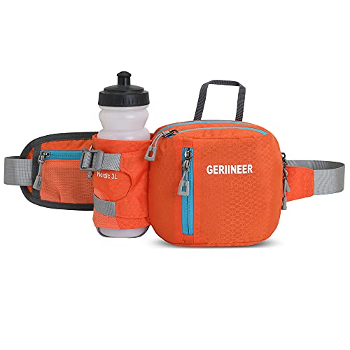 GERIINEER wasserdichte Bauchtasche Gürteltasche mit Flaschenhalter Damen und Herren, Bauchtasche Geeignet für Reise Sport Running und Alle Outdoor Aktivitäten, Hüfttasche Damen Herren Sport (Orange) von GERIINEER