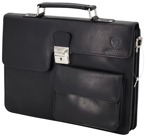 GERMANUS Notebooktasche Businesstasche Aktentasche Hans aus Leder bis 14" Zoll, schwarz von GERMANUS