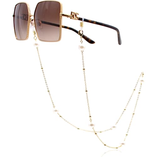 GERNEO® – Prag – Premium Brillenkette & Brillenband in vielfältigen Farben aus 18 Karat Gold oder 925er Silber – mit Kugeln & großen Perlen (gold) – für Lesebrillen & Sonnenbrillen von GERNEO