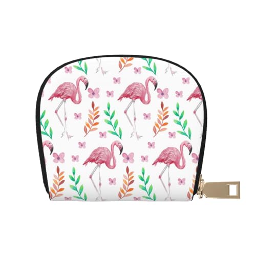 GERRIT RFID-Kreditkartenetui mit Flamingo-Muster, klein, Leder, Reißverschluss, Kartenetui für Damen und Herren, Flamingo-Vogelmuster, Einheitsgröße von GERRIT