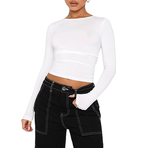 GETERUUV Langarmshirt Damen Elegant Basic T Shirt skims Y2K Slim Fit Crop Top Oberteile Bluse von GETERUUV