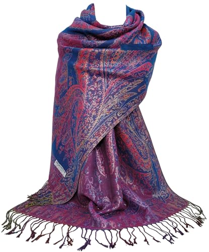 GFM® - Glitzernder Schal im Pashminastil mit floralem Mosaik-Muster mit silberfarbenen Metallfäden (Msc32-JMN-Lila) von GFM