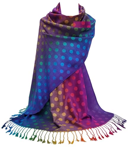 GFM® Seidiger Schal im Regenbogen-Pashmina-Stil, Paisleymuster oder Blumenmuster (NEOPASH-A), Npolkapash-jmn-lila, 42 von GFM