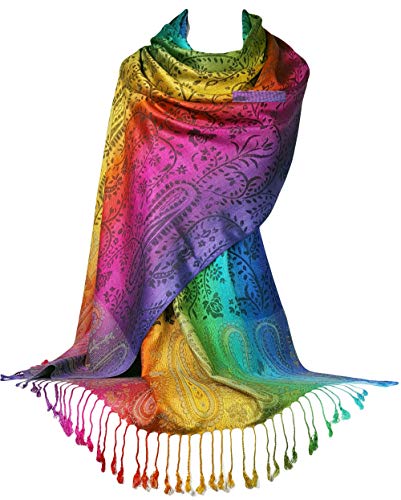 Gfm Seidiger Regenbogen-Schal im Pashmina-Stil, Paisley- oder Blumen-Muster Gr. 90, Pais-03-kl - Schwarz von GFM