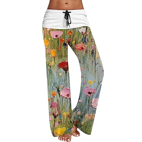 GFPGNDFHG Jogginghose Damen Hosen Löcher Hose Damen Schwarz Damen-Hosen mit hoher Taille, einfach zu drucken, Lange Hosen, Boho-Strand-Taschen-Hosen, Taillen-Druck, Boho-Frauen, Taschen, hohe von GFPGNDFHG