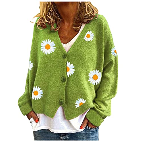 Kurzarm Tshirt Damen Oversize Hoodie Men Langarmshirt Damen Grün Strickjacke Damen Sommer Lang Sexy Oberteil Damen Sommer Blumenmuster Jacke Damen Mantel y2k Jacke Comfy Plaid Gelbe Strickjacke von GFPGNDFHG