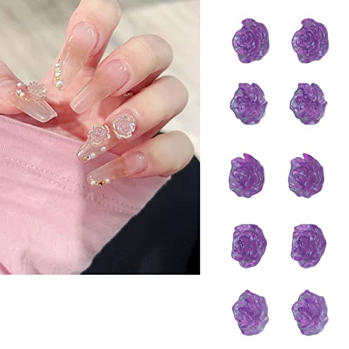 10 Beutel 3D-Blumen-Kamelien-Nagelkunst-Set, DIY-Harz, Exquisites Lichtwechsel-Nageldekorationszubehör Für Frauen, Acryl-Nagelkunst(Lila) von GFRGFH