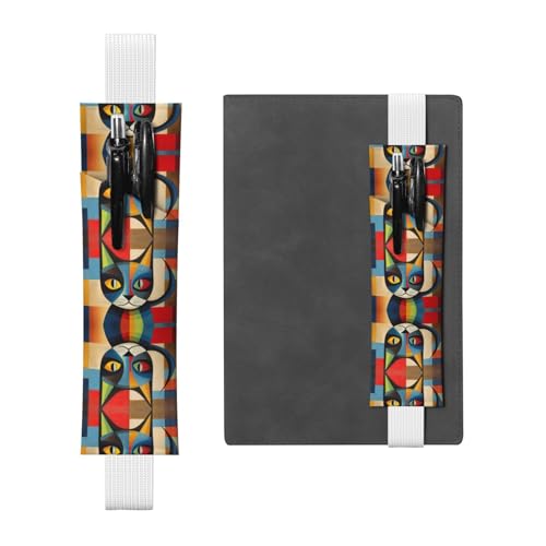GGNKDL Leder-Stifthalter, Lesezeichen, moderne Kunst, Katzenmuster, für gebundene Tagebücher, Planer, verstellbarer Riemen GGNKDL Leder-Stifthalter, Lesezeichen, moderne Kunst, Katzenmuster, für gebundene Tagebücher, Planer, verstellbarer Riemen von GGNKDL